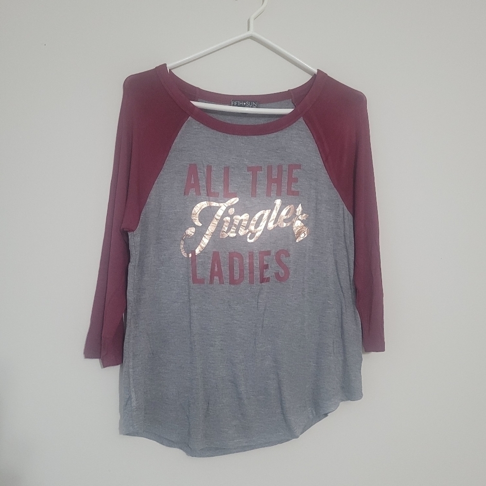 Women grey and burgundy All the Jingle Ladies Christmas Shirt size M